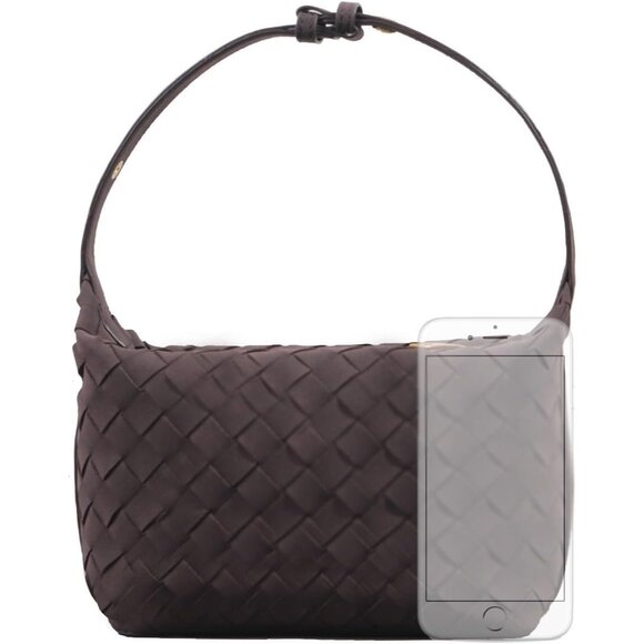 Woven Faux Suede Coffee Small Handbag for Women - Elegant Evening & Work Bag